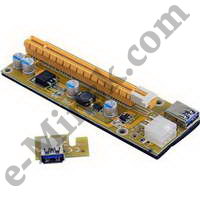 Адаптер Riser card PCI-Ex1 M -> PCI-Ex16 F (Molex 6pin, SATA), КНР