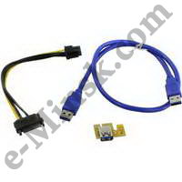  Riser card PCI-Ex1 M -> PCI-Ex16 F (Molex 6pin, SATA), 